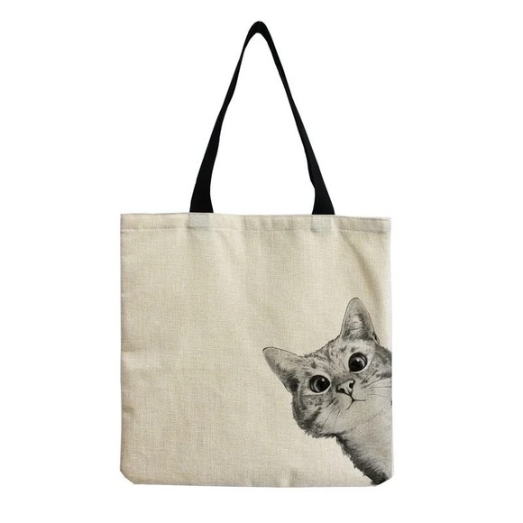 Cat Tote Bag Canvas Shoulder Bag Reusable Grocery Shopping Handbag - Picture 1 of 1
